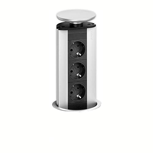 EVOline 93100001 Steckdosenturm 3fach Schwarz-Silber Schutzkontakt