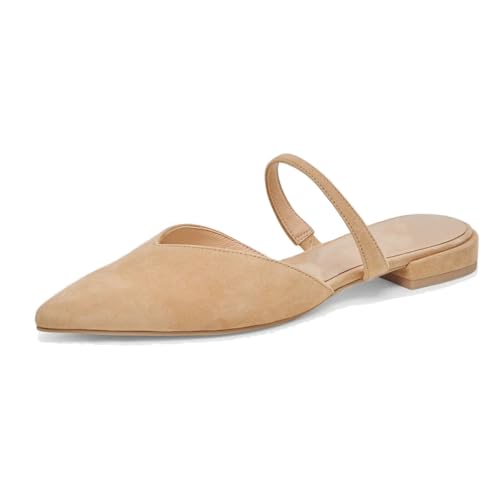 Image of Mesh Mules for Women Comfy Raffia Woven Strap Closed Pointed Toe Mule Flats Casual Slip on Dress Slides Flats