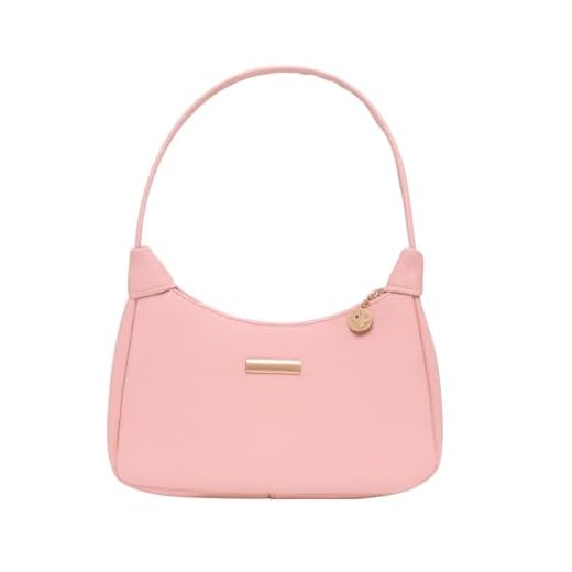 Bolsa Feminina de Couro Pequena - Bolsa de Ombro, Bolsa de Mão e Bolsa Baguete Feminina, Estilo Casual e Elegante, Compacta para o Dia a Dia, Bolsas Femininas de Couro Pequenas (Rosa)