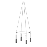 Mood: Industrial creative cables Lustre Cage avec 4 Bras Tub-E14 Double - avec Ampoule, Blanc Mat - Titane satiné