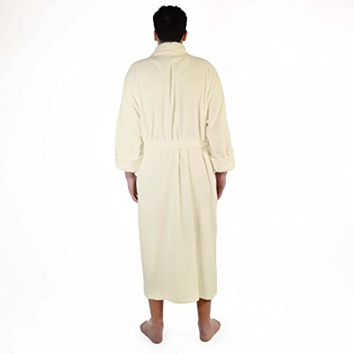 Superior Men's Traditional Premium Turkish Cotton Lightweight Long Bathrobe with Pockets, Large/X Large, Cream4