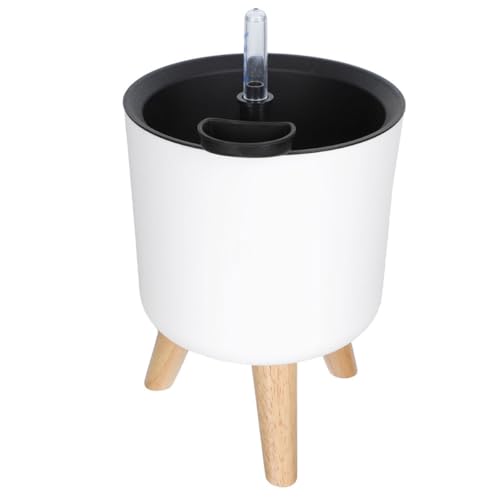 Genérico Maceta con Riego Automático Blanca con Patas de Madera, Macetero Grande Redondo 205x185 Mm con Medidor de Nivel de Agua y Depósito Interior para Plantas de Interior y Exterior