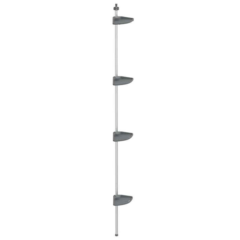 Estantería esquinera telescópica de 4 niveles, color plateado para baño, de aluminio, ahorra espacio, estable para ducha y WC
