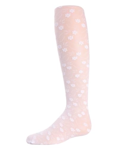 MeMoi Sweet Blossoms Sheer Tights for Girls, Ultra Soft and Lightweight Floral Lace Girls Tights - Sizes 2-14