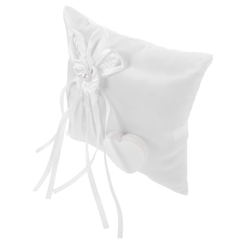Cojín para anillos de boda blanco cuadrado con diseño floral y tejido para ceremonia nupcial 2