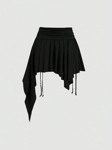 Short Skirts for Women, Casual Drawstring Waist Asymmetric Ruffle Hem Mini Skirt3