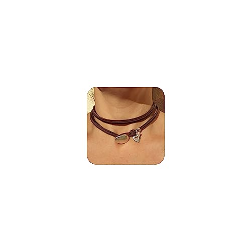 Aonklot Boho Necklaces for Women Layered Bohemian Necklace Western Leather Choker Necklace (B: Boho Heart Necklace)