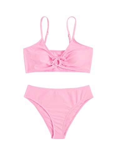 Image of COZYEASE Girls' 2 Piece Ditsy Floral Print Knot Front Ruched Triangle Bikini Swimsuit