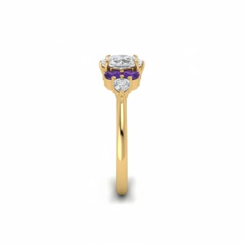 Image of Choose Your Color Heart Shape Accented 14k Yellow Gold Plated Engagement Ring Side Stone Daily Wear Chakra Healing Party Wear Birthstone Engagement Rings : US Size 4 to 12