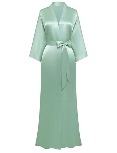 Image of PRODESIGN Satin Kimono Robe Women Long Silky Kimono Bathrobe Sleepwear Wedding Bridesmaid Robe