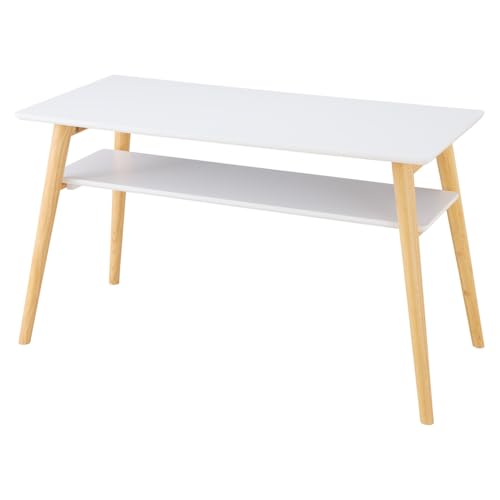 リコメン堂 折りたたみ センターテーブル ロータイプ シンプル 大理石 石目調 机 天然木 (棚付き, ナチュラル×ホワイト, 110×50×60)