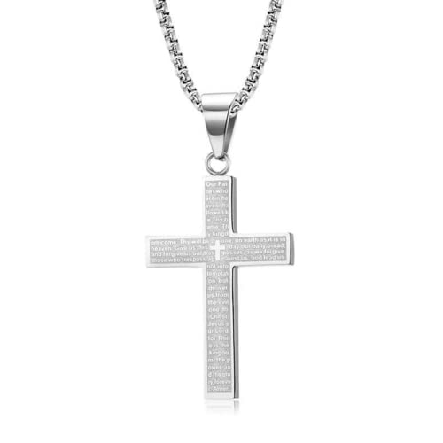 Collier Croix pour Homme en Acier Inoxydable - Pendentif Croix Acier Inoxydable avec Chaîne Réglable - Bijoux Chrétien Catholique - Idéal pour Hommes, Femmes et...