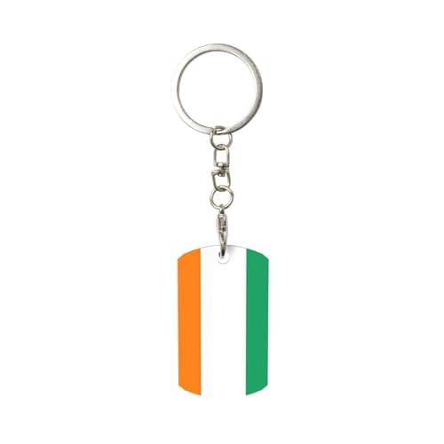 Porte-clés rectangulaire en métal avec impression drapeau de la Côte d'Ivoire, blanc, taille unique