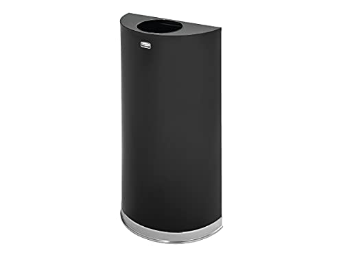 Image of Rubbermaid Commercial Products Metallic Series Open Top Trash Can Half-Round 12-Gallons Black /Chrome Indoor /Outdoor Garbage Can /Bin with Side Opening for Lobby /Office /School /Restaurant