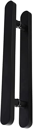 Glass Door Pull Handle Solid Wood, Rustic Two-Side Sliding Barn Door Handle Bar for Sauna Room, Exterior Interior Push Door Handle Set (Color: Black, Size: 120 cm (47")) (Black 40 cm (16"))