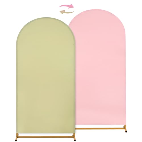 Image of Arch Cover 7.2ft Double-Sided Arch Backdrop Cover Spandex Wedding Arch Stand Cover for Party Birthday Baby Shower Bridal Gender Reveal Boy or Girl Decoration(Double Color,Pink&Green)