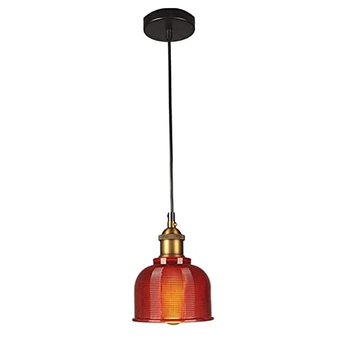 Lustre vitrail industriel suspendu réglable luminaire verre rouge pour cuisine et bar