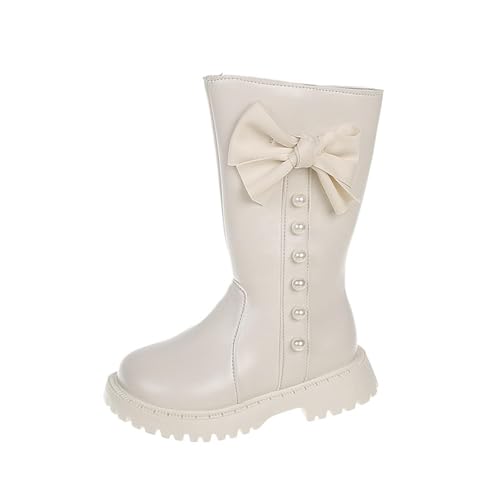 Girls Riding Boots Toddler Fall Combat Boots Kids Leather Snow Booties Little Kid Cute Side Zipper Shoes with Bow Flat Casual Boot3