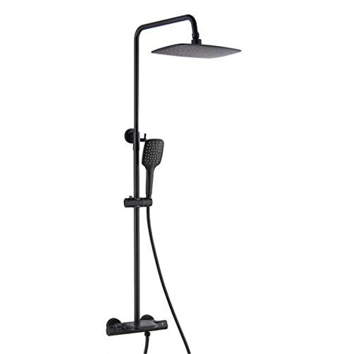 Système de douche noir anti-brûlure avec colonne de douche réglable en hauteur