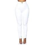 DLAYBGFA Women's High Waist Skinny Stretch Jeans Shaping Jeans Slim Fit Denim Pants Jeggings with Pockets(White,M)
