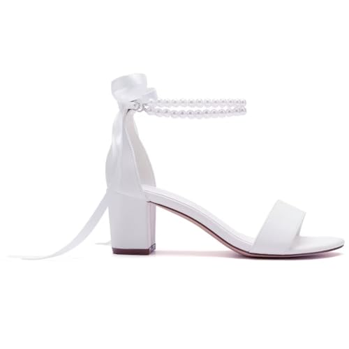 Image of Pearl Wedding Shoes Open Toe Block Heel Wedding Sandals Chunky Heel Bridal Shoes