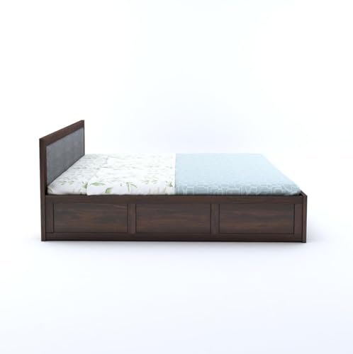Image of Sheesham Wood King Size Bed with Storage for Bedroom Living Room Home Hotel Bed with Cushion Headboard Pannel Wooden Double Bed Cot Palang Furniture -1 Year Warranty (Walnut Finish)