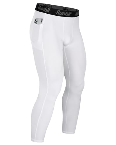 Image of Runhit Mens Compression Pants Running Tights Pockets Sports Leggings Spandex Workout Cycling Athletic Thermal