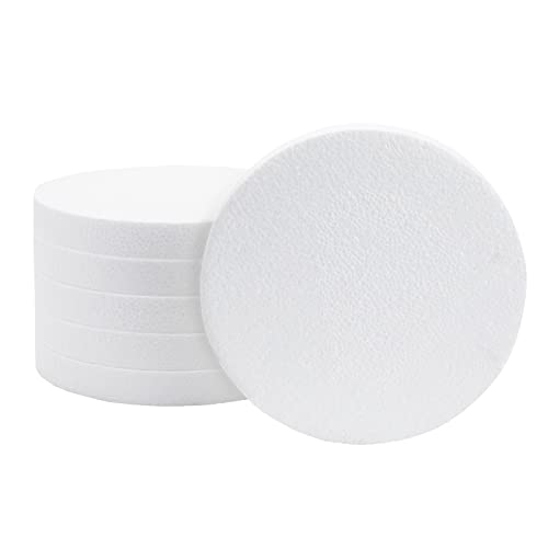 Juvale 8 Inch White Round Foam Circles for Crafts - 8 x 8 x 1 in. Polystyrene Discs, 6 Pack - Smooth Surface for DIY & Floral Arrangements - Circular Foam Block Base