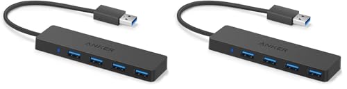Image of Anker USB Hub 4 Ports with 5Gbps Data Transfer, Multiple USB 3.0 Hub, USB Splitter for Laptop, Extender for A Port Laptop, PC, Desktop and More [Charging Not Supported](0.7 ft USB-A) (Pack of 2)