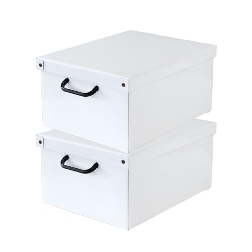 Lot de 2 Boîtes de Rangement Blanches 32×42×21 cm – Carton Rigide, Made in Italy, Élégantes et Solides – Design Italien, Faciles à Monter, avec Poignées,...