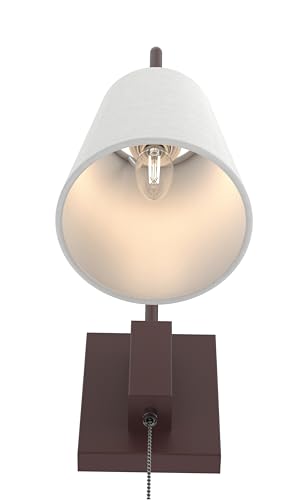 Image of Wall Sconce with Pull Chain Switch, Bedside Wall Hardwired Reading Lamps with Adjustable Sloped Arm and Fabric Linen Shade (Painted Bronze)
