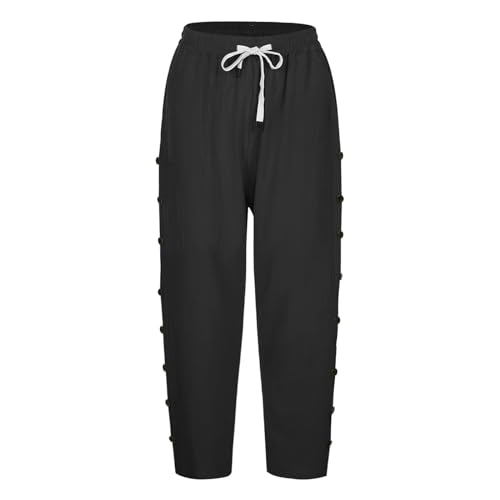 Linen Capri Pants for Women Wide Leg Loose Drawstring Elastic Waist Lounge Cropped Trousers Summer Beach 2025 Outfits3