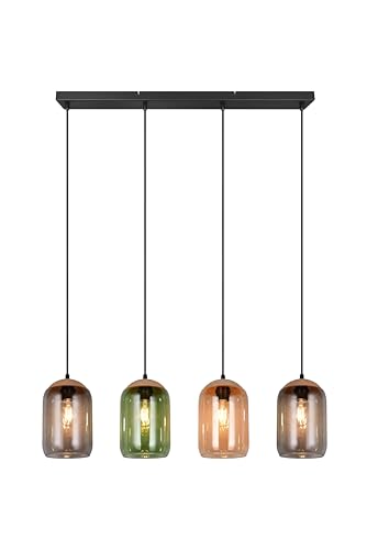 lightling Pendelleuchte Colara, Pendel 4-flammig, Glasschirme in Grün, Rauch, Amber, stufenlos höhenverstellbar, exkl. 4 x E27, max 10W, Höhe 150 cm, Breite 90 cm, schwarz matt lightling Pendelleuchte Colara, Pendel 4-flammig, Glasschirme in Grün, Rauch, Amber, stufenlos höhenverstellbar, exkl. 4 x E27, max 10W, Höhe 150 cm, Breite 90 cm, schwarz matt