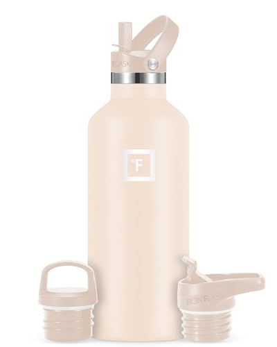 IRON °FLASK Camping & Hiking Hydration Canteens - 3 Lids (Narrow Straw Lid) Leak Proof Vacuum Insulated Stainless Steel - Hot & Cold Double Walled Sports Water Bottle - Sand, 32 Oz -  IRO-FGS-A049-01-BG1US
