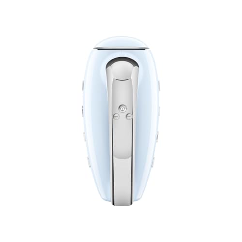 Image of SMEG Pastel Blue 50's Retro Style Electric Hand Mixer with Set of Beaters, Set of Dough Hooks and Set of Whisks