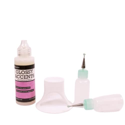 Craftelier - Set de Adhesivos para Scrapbooking y Manualidades | Glossy Accents 59 ml + Soporte para Pegamento Blanco + 2 Botellas con Aplicador Ultrafino 15 ml | Pegamento Transparente Efecto Perlado
