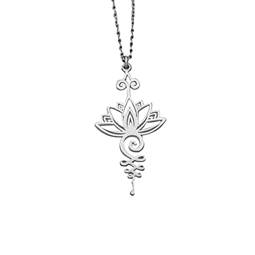 QKFON Élégant collier en forme de lotus simple et tendance avec pendentif en forme de fleur de lotus - Pour femme - Pour prière de yoga - Bijoux cadeaux Cover