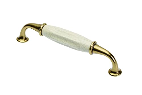 GTV Möbelgriffe Alatri - Tirador para muebles (distancia entre ejes: 128 mm, zamak y porcelana), color latón envejecido