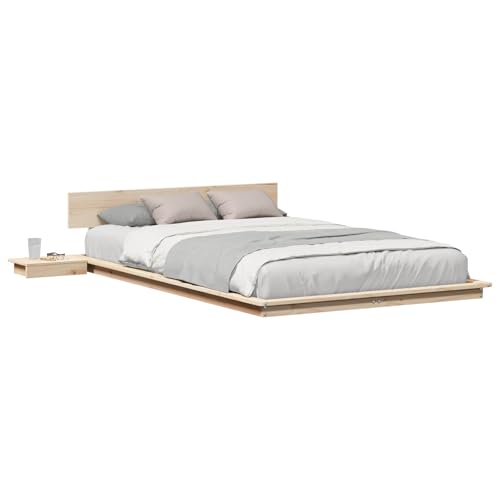 vidaXL Estructura de Cama Marrón 135 x 190 cm Madera, Decoración de Dormitorio Moderna, Cama Rectangular con mesita, Muebles de Madera, Estilo Minimalista