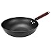 Chiński Wok żeliwny Wok z drewnianą rączką i płaską podstawą Patelnia do mieszania do gotowania wewnątrz i na zewnątrz 32 cm (Color : Nero, Size : 32 * 10cm)
