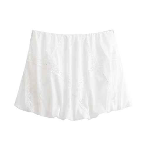 Women Summer Casual Embroidered Lace Ruffle Mini Skirt A-Line Natural Waist Vacation Style Layered Skirt