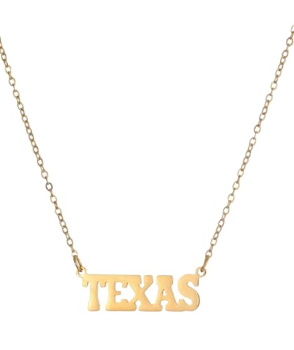 Texas State Pendant Letter Name Necklace 18K Gold Plated Stainless Steel Statement Jewelry for Women High Polished Finished Charm Any Occasion Gift Idea