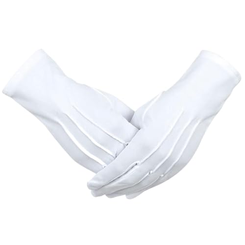 Bemonew Guanti bianchi da uomo, 1 paio di guanti bianchi, morbidi e traspiranti, con polsino a scatto, costume antiscivolo, protezione lavabile per maghi