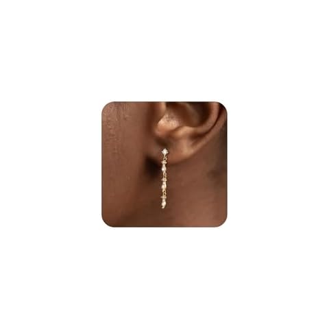BERISO Gold Hoop Earrings for Women, Dainty 14k Gold Plated Huggie CZ Diamond Dangle Drop Earrings Cover