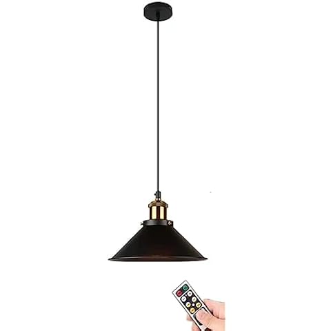 ANUOMY 1 Pack Battery Operated Pendant Light with Remote,Indoor Black No Wiring Ceiling Hanging Lamp,Vintage Wireless Pendant Lighting Chandelier Fixture for Farmhouse Dining Room Kitchen Island Cover