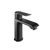 CECIPA Wasserhahn Bad Schwarz, Mischbatterie Waschbecken, Bad Armatur mit Auslauf Höhe 100mm, Einhebel Waschtischarmatur aus Messing, Waschtisch Mischer, Einhand Waschtischbatterie für Badezimmer