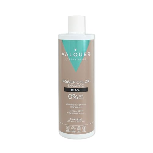 Valquer - Power Color, Champú Vegano Sin Sulfatos - Potenciador de Color, Para Cabellos Teñidos Negros, 400 ml, Cuidado del Cabello.