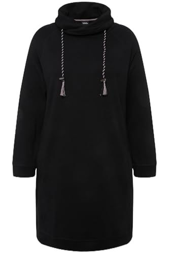 Ulla Popken Damen Sweatkleid, Stehkragen, Langarm, Taschen Kleid, Schwarz, 50-52