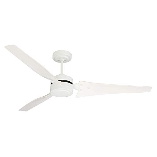 kathy ireland HOME Loft 60 Inch Ceiling Fan | Indoor/Outdoor Fixture with 3 Weather Resistant Blades | Modern Industrial Design with 4-Speed Motor and Wall Control, Appliance White