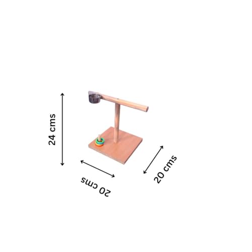 Image of Poonch Wooden Bird Training Tstand with Feeder Cup and Ring Game and Base for Budgies Cockatiel and Other Parrots